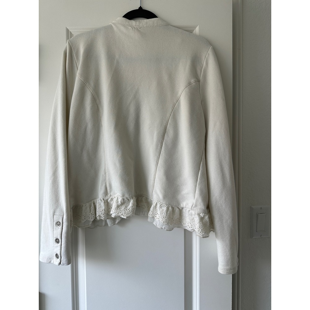 Xhilaration Cream Eyelet Lace Ruffle French Terry Button Front Jacket XXL Womens - Picture 6 of 6